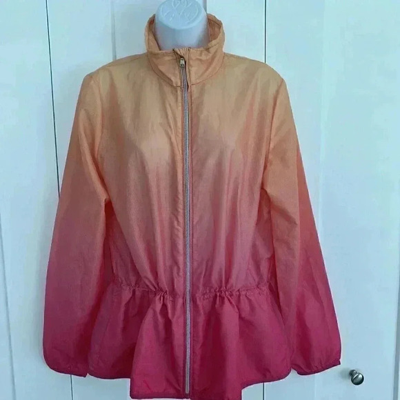 Ralph Lauren Womens Large Windbreaker Jacket Orange Pink Ombre Zip Front Ripstop - Picture 1 of 7